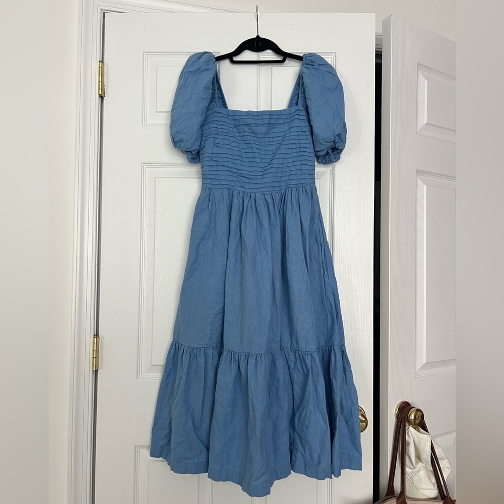 Abercrombie Blue Smocked Linen Midi Dress